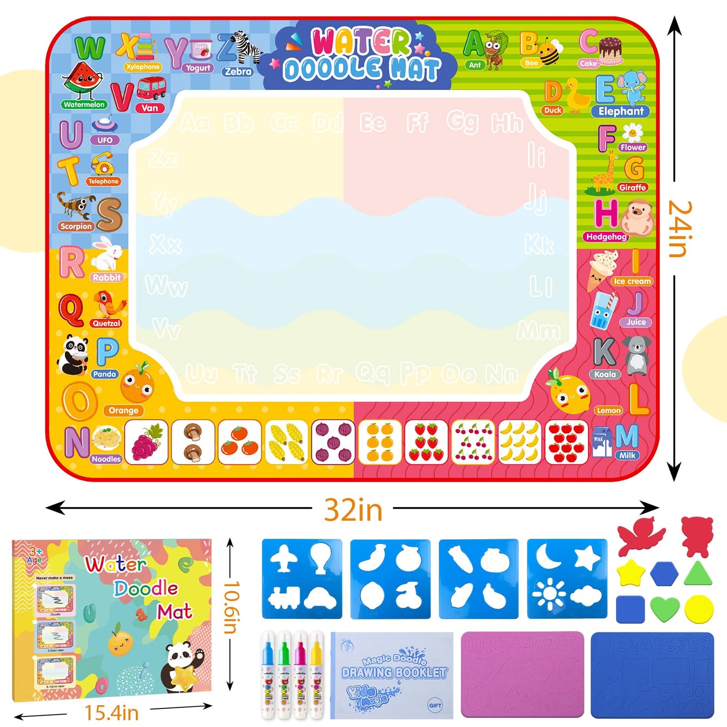 Diteryy Water Doodle Mat 32x24 Inch – Mess-Free Water Painting Toy for Kids (Ages 3-8)