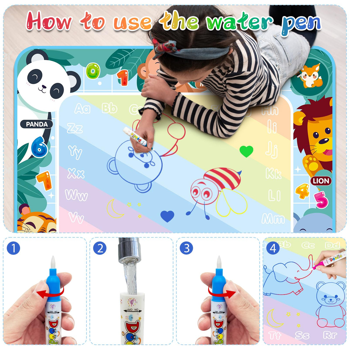 Diteryy Water Doodle Mat 40x32 Inch — Mess-Free Water Drawing for Kids (Ages 4-8)