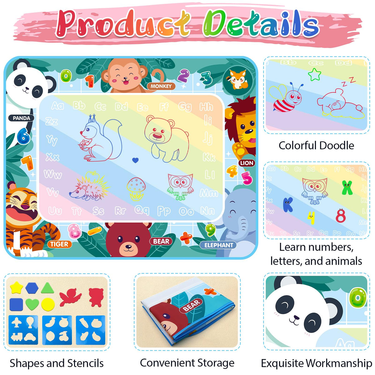 Diteryy Water Doodle Mat 40x32 Inch — Mess-Free Water Drawing for Kids (Ages 4-8)