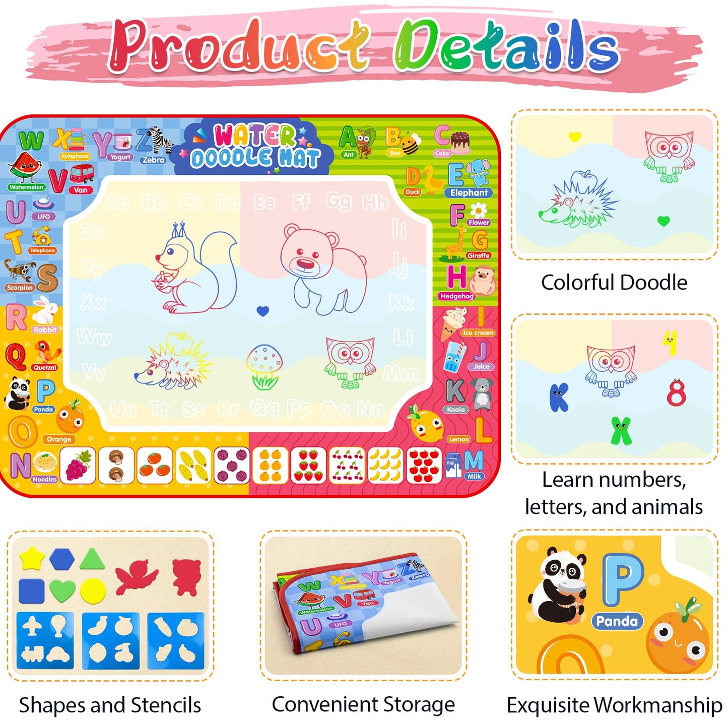 Diteryy Water Doodle Mat 32x24 Inch – Mess-Free Water Painting Toy for Kids (Ages 3-8)