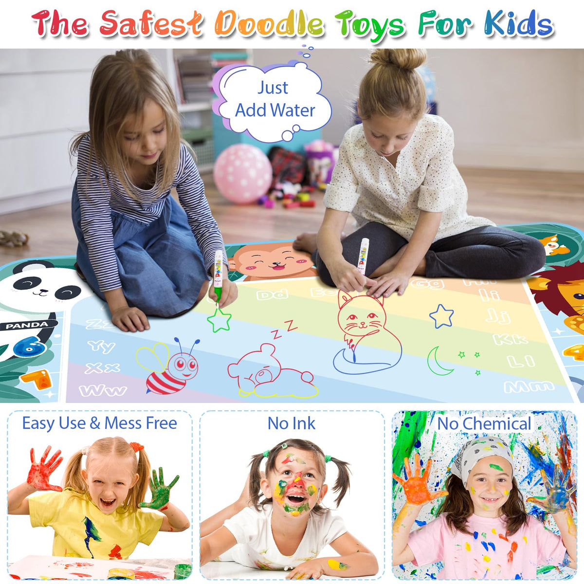 Diteryy Water Doodle Mat 40x32 Inch — Mess-Free Water Drawing for Kids (Ages 4-8)