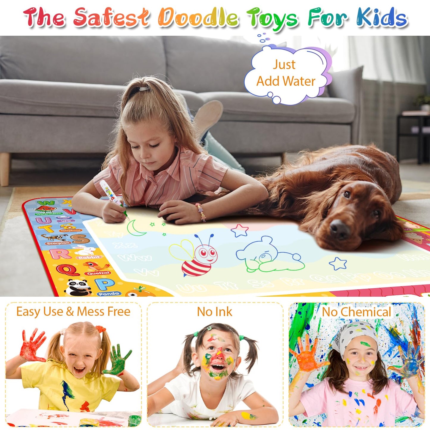 Diteryy Water Doodle Mat 32x24 Inch – Mess-Free Water Painting Toy for Kids (Ages 3-8)