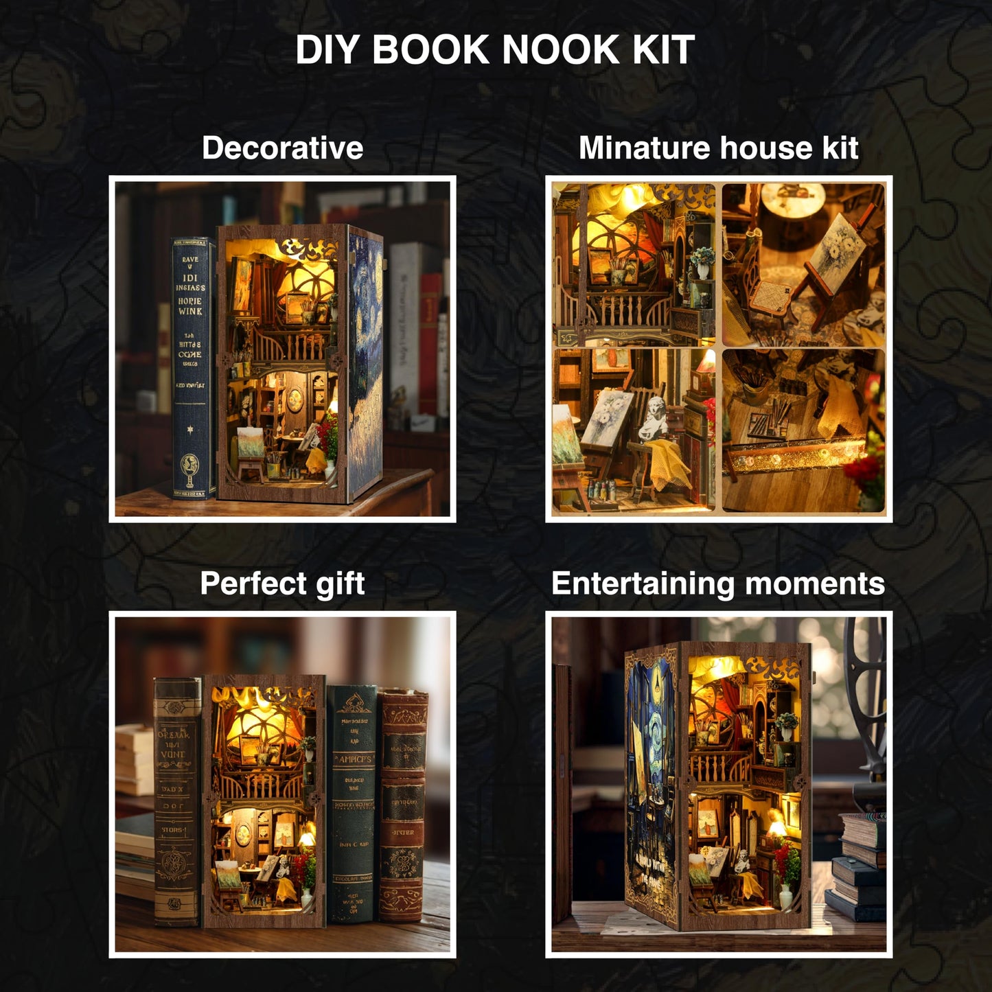 Ditila Starry Night Book Nook Kit for Adults – LED 3D Wooden Puzzle