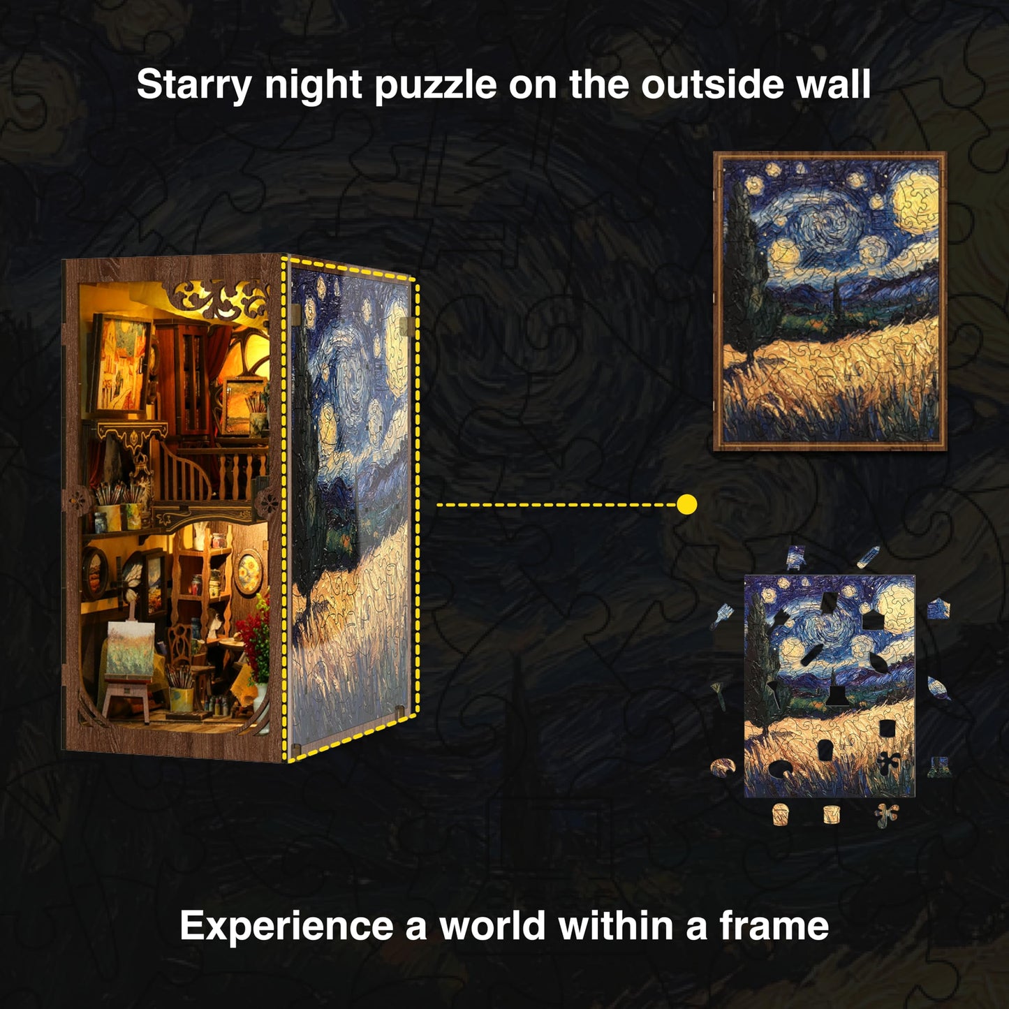 Ditila Starry Night Book Nook Kit for Adults – LED 3D Wooden Puzzle