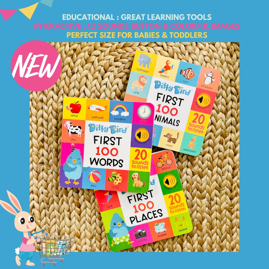 Ditty Bird Talking Books 100 Words | Interactive Toddler Books for Vocabulary & Speech Learning