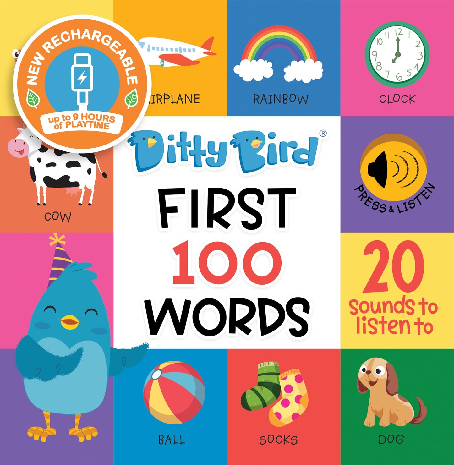 Ditty Bird Talking Books 100 Words | Interactive Toddler Books for Vocabulary & Speech Learning
