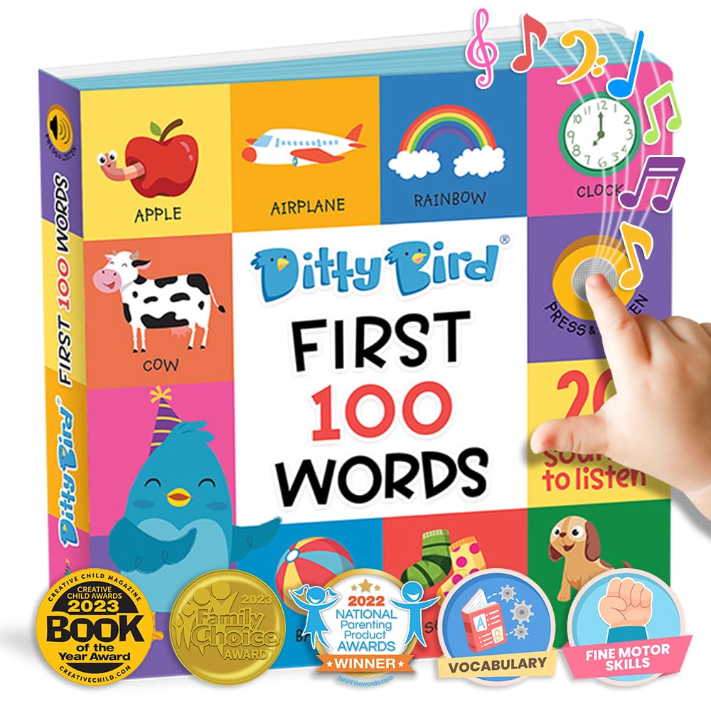 Ditty Bird Talking Books 100 Words | Interactive Toddler Books for Vocabulary & Speech Learning