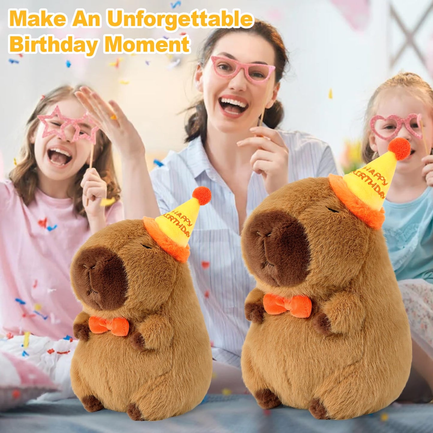 Ditucu Cute Capybara Plush with Happy Birthday Hat – 9-Inch Soft Capybara Plush Toy for Gifts and Party Decor
