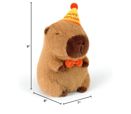 Ditucu Cute Capybara Plush with Happy Birthday Hat – 9-Inch Soft Capybara Plush Toy for Gifts and Party Decor
