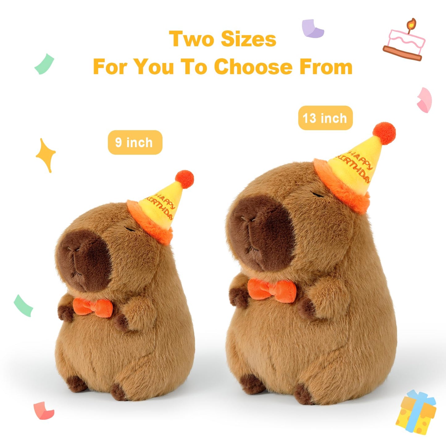 Ditucu Cute Capybara Plush with Happy Birthday Hat – 9-Inch Soft Capybara Plush Toy for Gifts and Party Decor