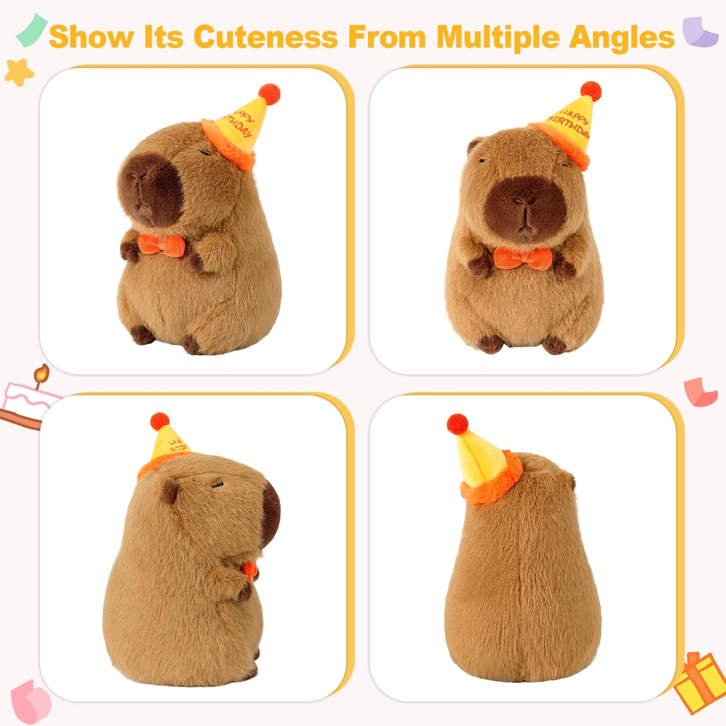 Ditucu Cute Capybara Plush with Happy Birthday Hat – 9-Inch Soft Capybara Plush Toy for Gifts and Party Decor