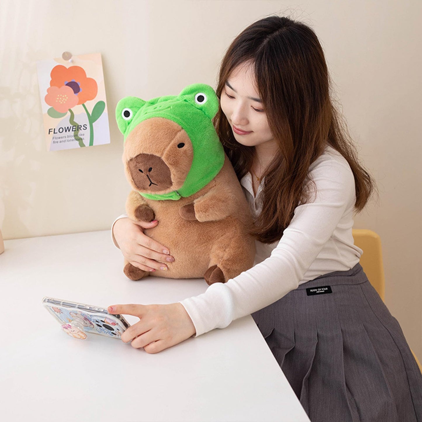 Ditucu Cute Capybara Plush Pillow with Detachable Frog Hat – 11 inch