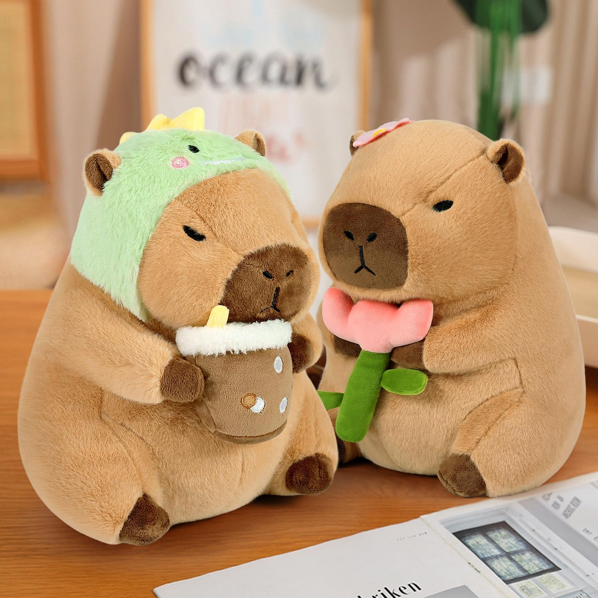 Ditucu Cute Capybara Plush 11 Inch — Dinosaur Milk Tea Pillow Toy