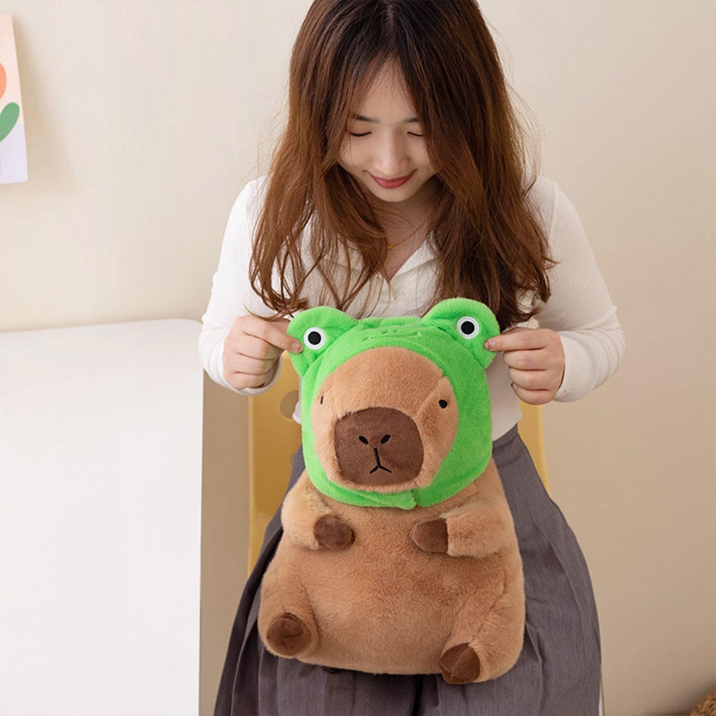 Ditucu Cute Capybara Plush Pillow with Detachable Frog Hat – 11 inch