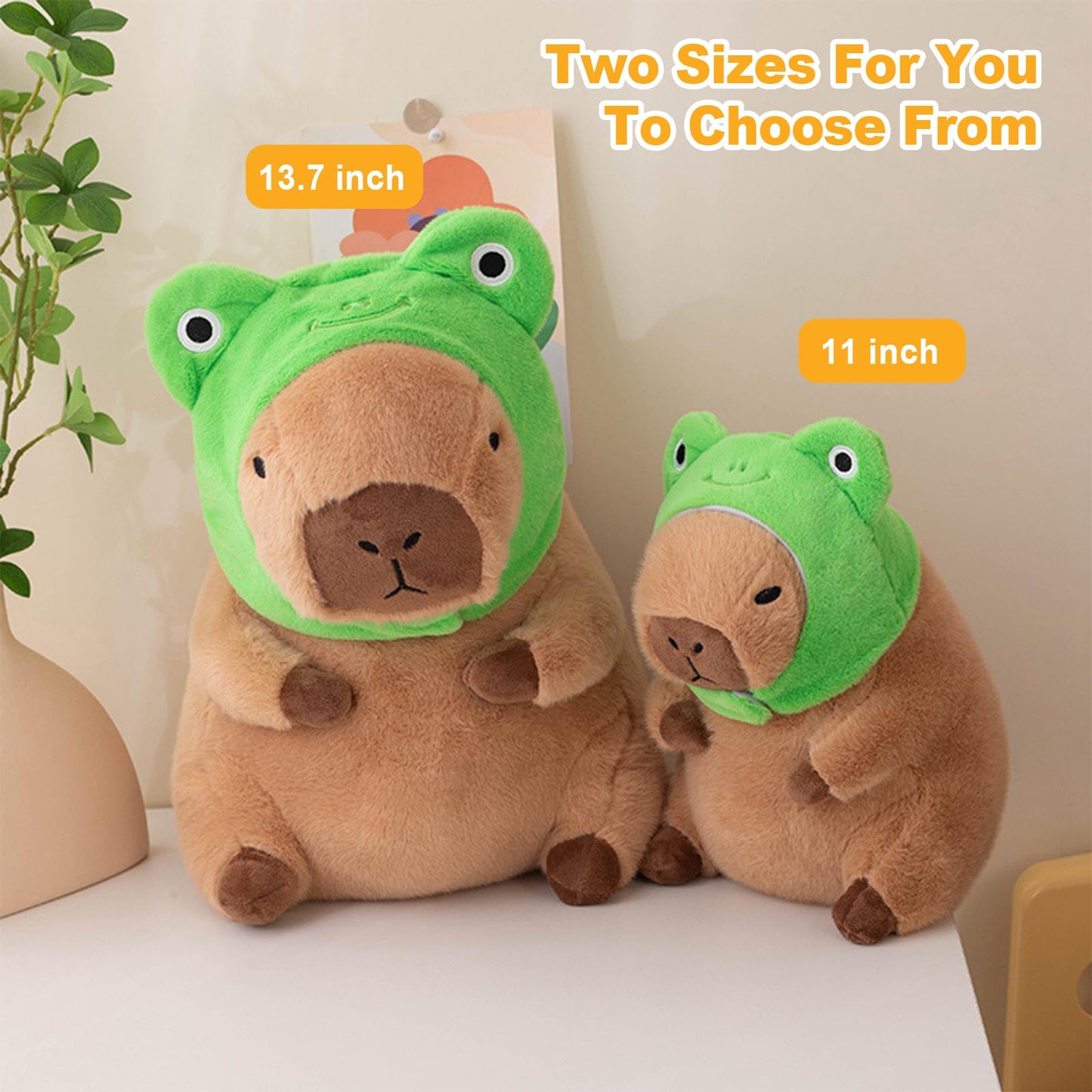 Ditucu Cute Capybara Plush Pillow with Detachable Frog Hat – 11 inch