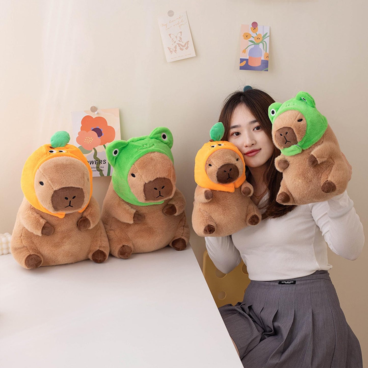 Ditucu Cute Capybara Plush Pillow with Detachable Frog Hat – 11 inch