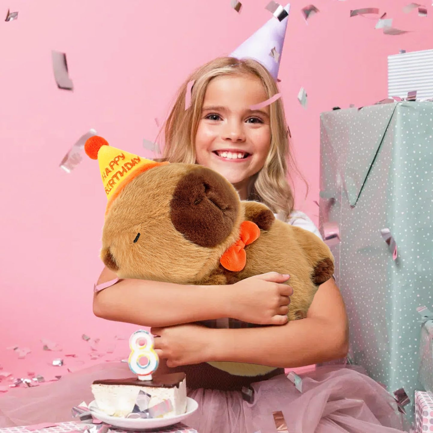 Ditucu Cute Capybara Plush with Happy Birthday Hat – 9-Inch Soft Capybara Plush Toy for Gifts and Party Decor