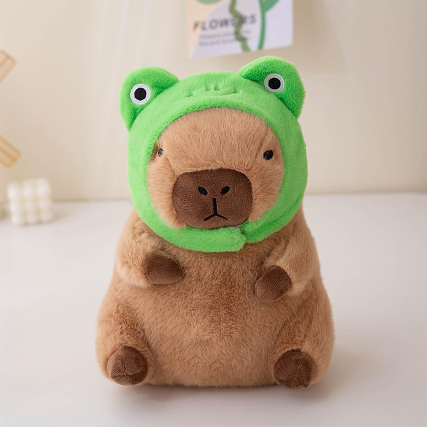 Ditucu Cute Capybara Plush Pillow with Detachable Frog Hat – 11 inch