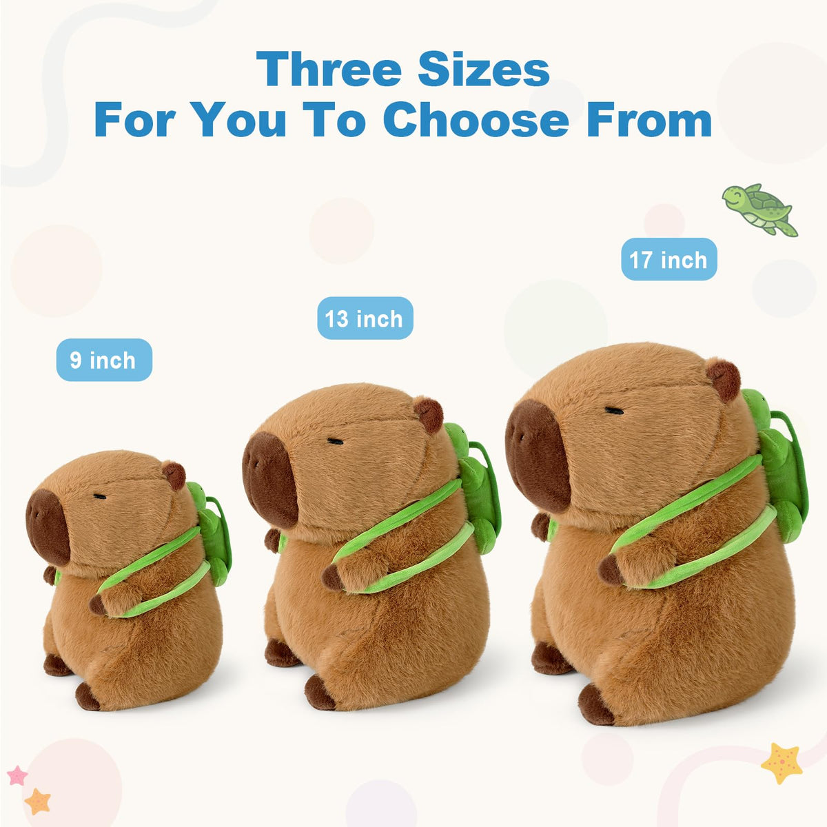 Ditucu Cute Capybara Plush with Turtle Backpack – 9 Inch Brown