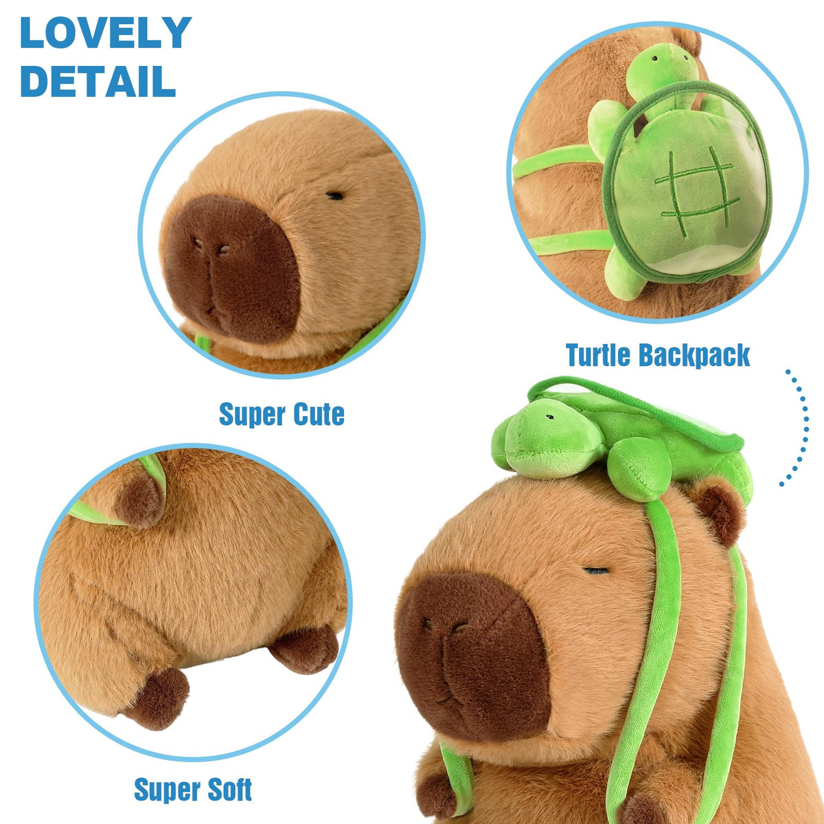 Ditucu Cute Capybara Plush with Turtle Backpack – 9 Inch Brown