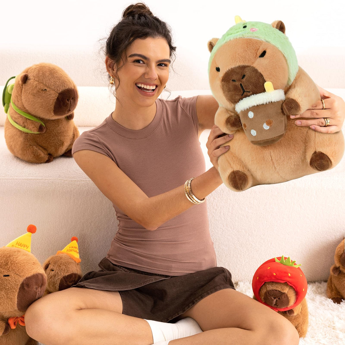 Ditucu Cute Capybara Plush 11 Inch — Dinosaur Milk Tea Pillow Toy