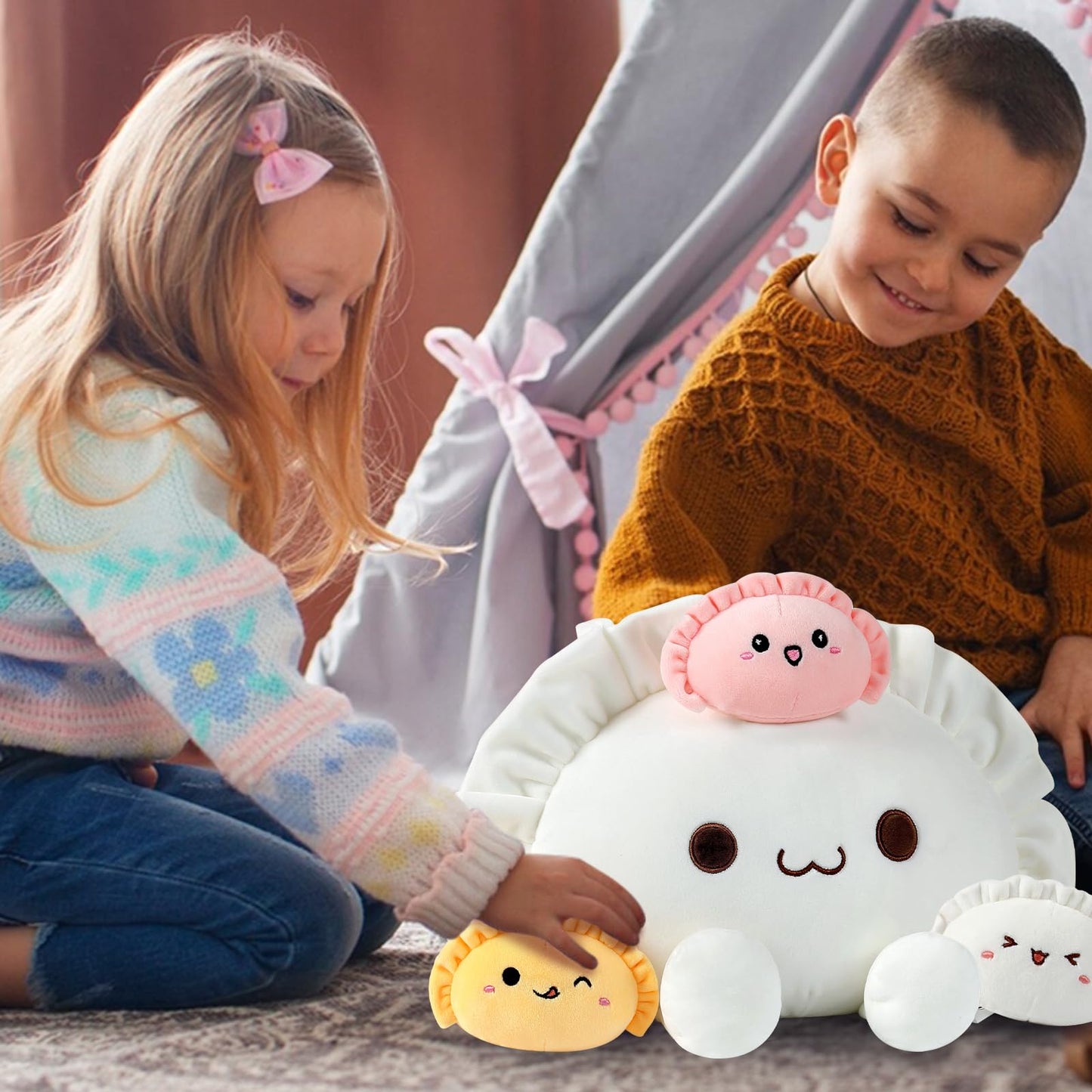 Ditucu Cute Dumpling Plush Pillow Mommy 14in with 3 Littles 4in – Family Food Shaped Plushies