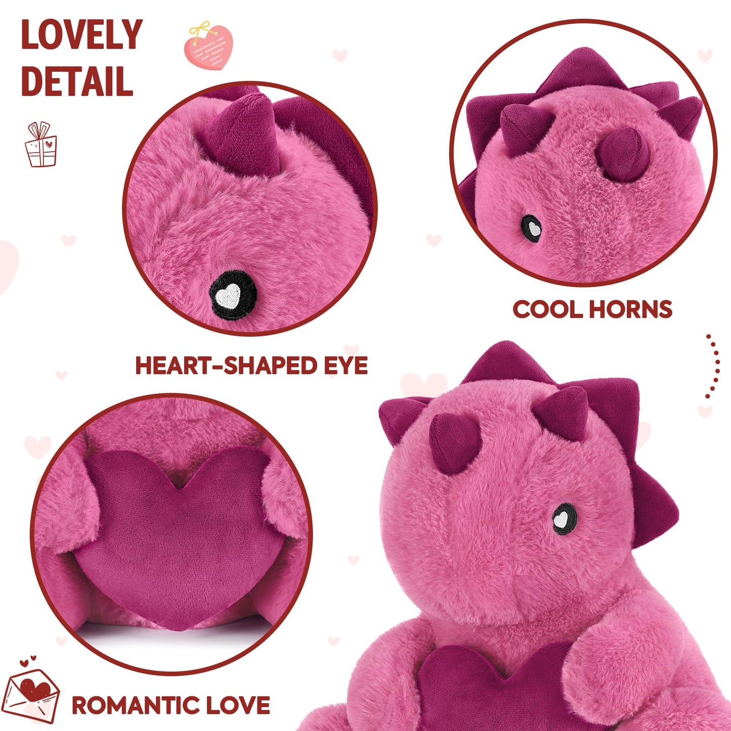 Ditucu Original Loving Triceratops Plush – 12-Inch Heart Dino Gift
