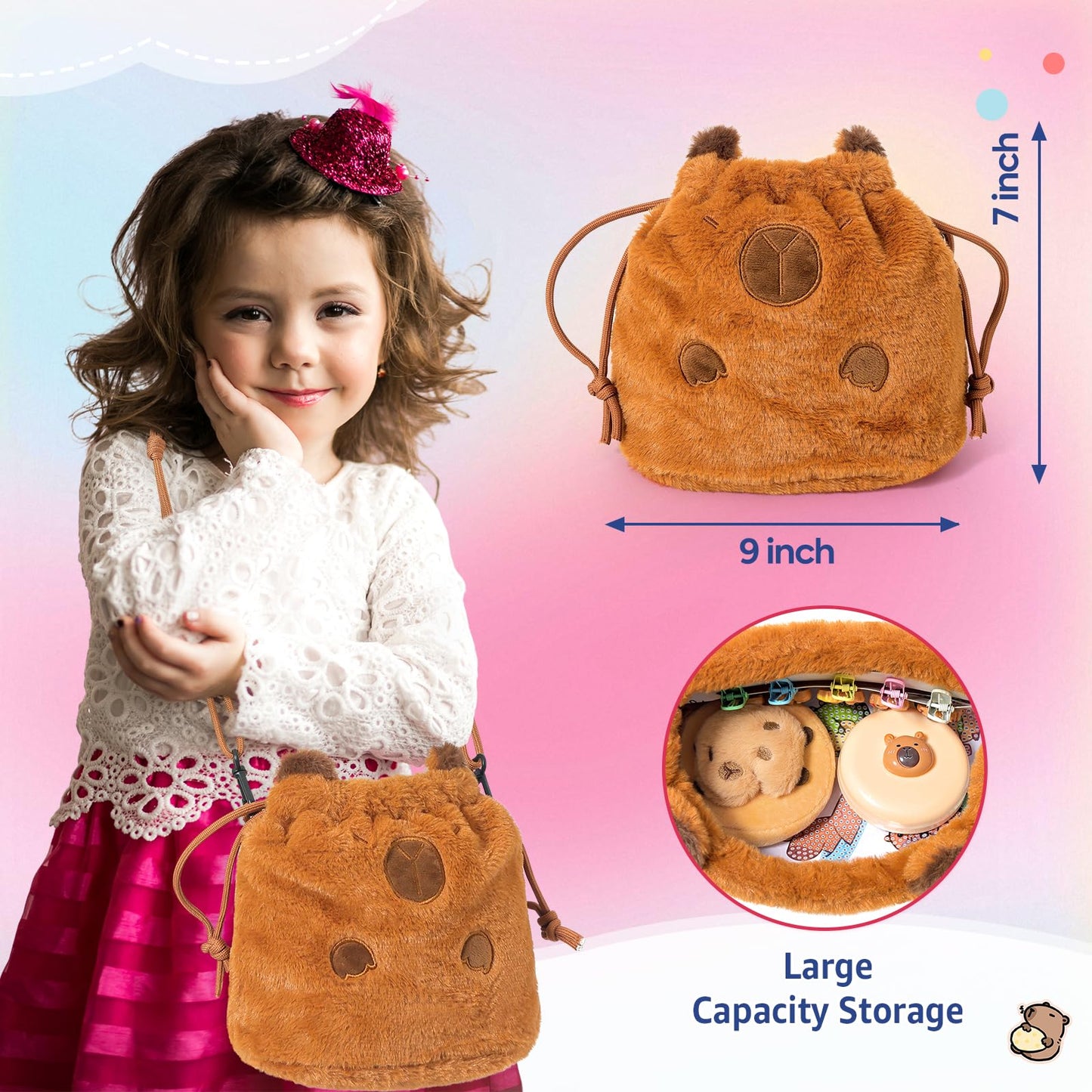 Ditucu Strawberry Capybara Plush Gift Set for Girls 4-10 | 12-Piece Deluxe Toy Kit