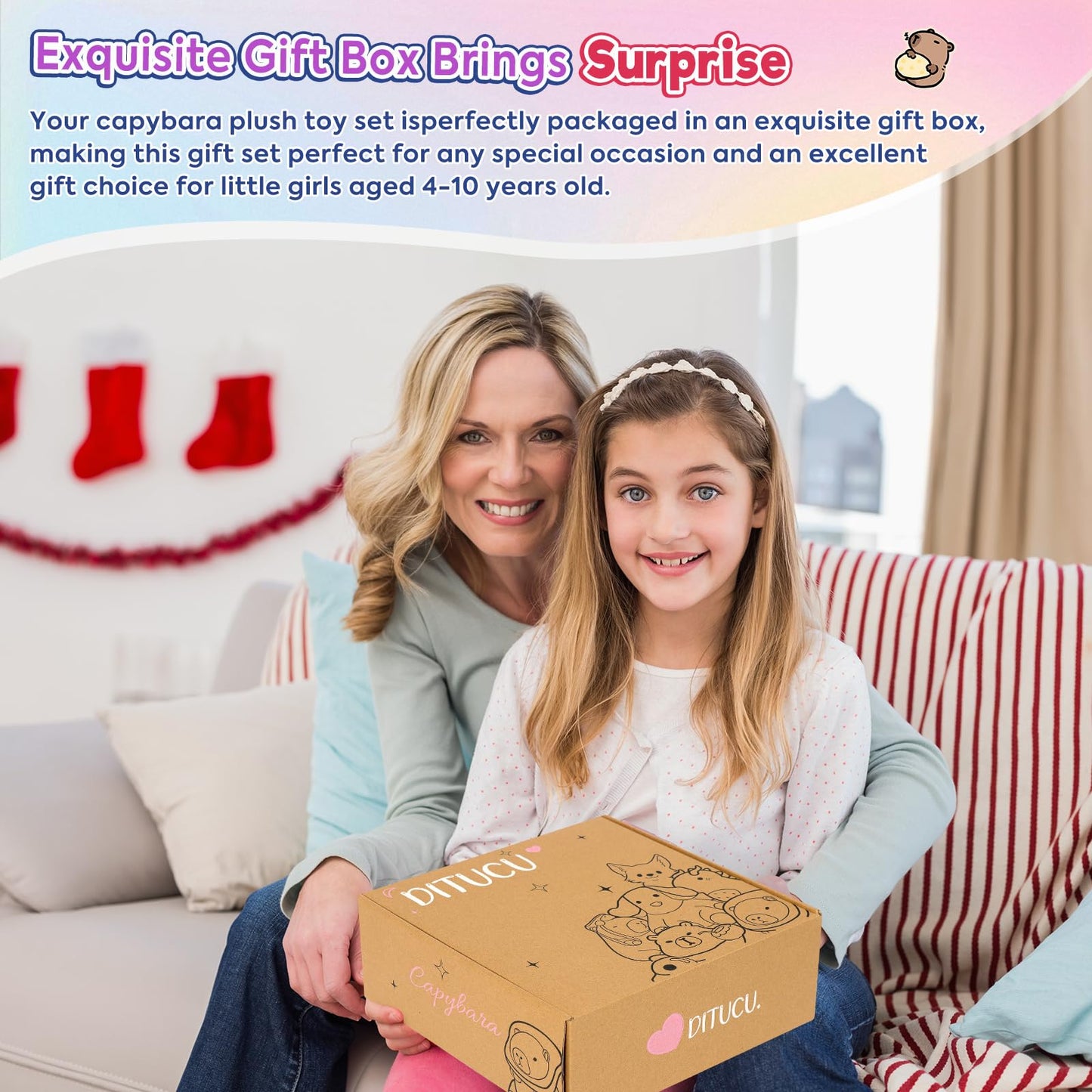 Ditucu Strawberry Capybara Plush Gift Set for Girls 4-10 | 12-Piece Deluxe Toy Kit