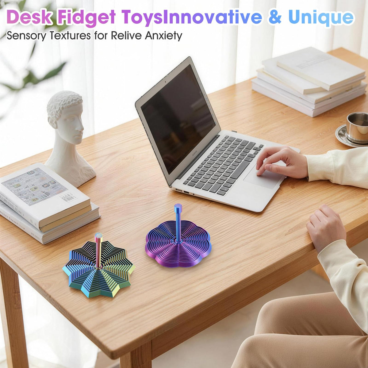 DITUFIDGTS Upgraded 3D Printed Star Fidget Toy with Detachable Handle – Dual Motion, Color-Changing Spiral (2-Pack)