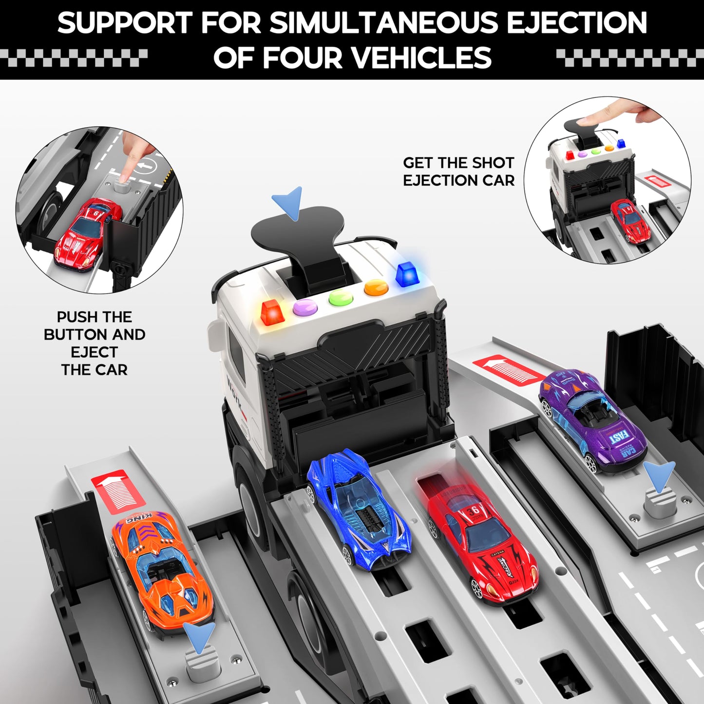 Diuerma Carrier Truck Race Track – Foldable 3-Layer Playset with 8 Die-Cast Cars