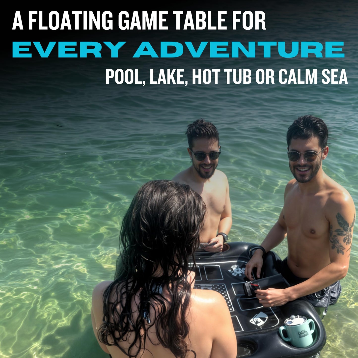 DIVEBLAST Floating Card Table for Pool — Waterproof Cards, 50 LBS Capacity