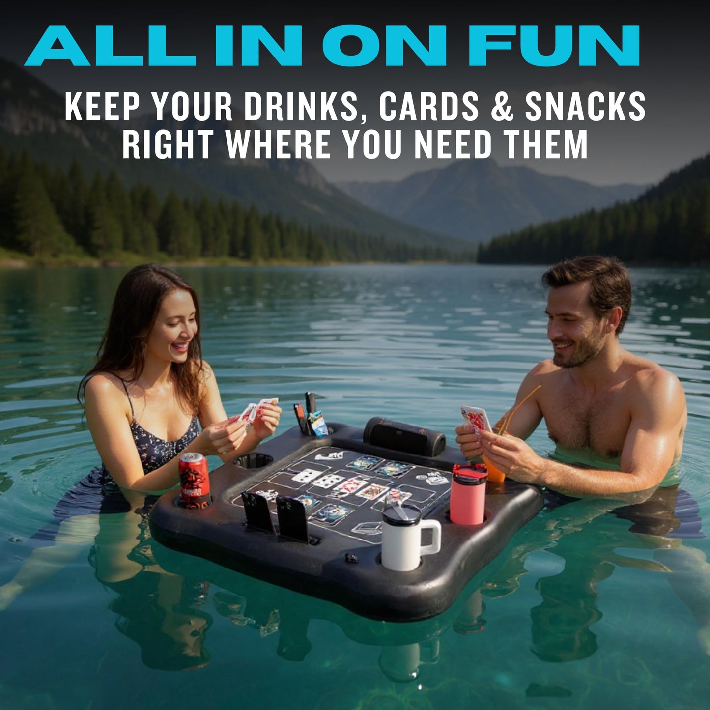 DIVEBLAST Floating Card Table for Pool — Waterproof Cards, 50 LBS Capacity