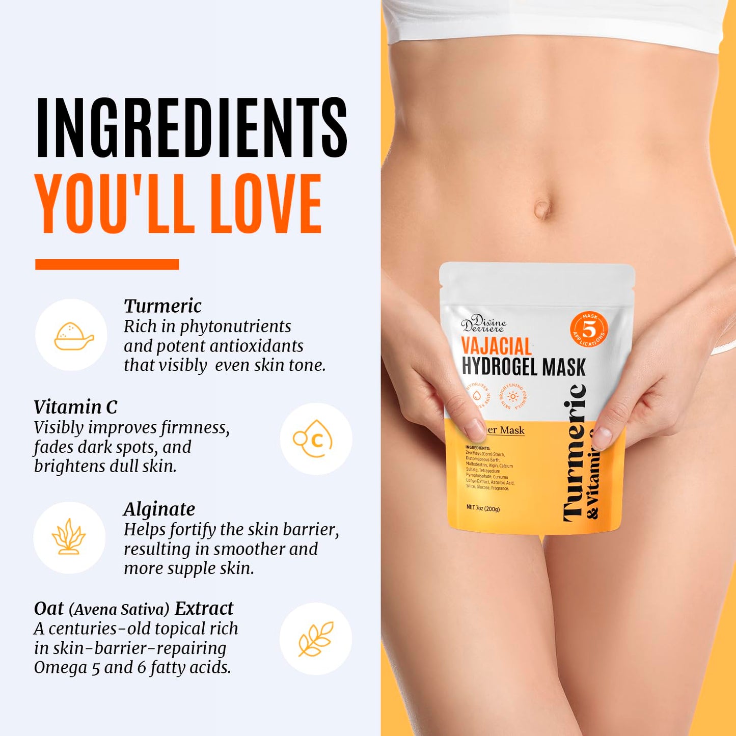 Divine Derriere Vajacial Hydrogel Mask – Premium Turmeric & Vitamin C Hydrojelly Kit