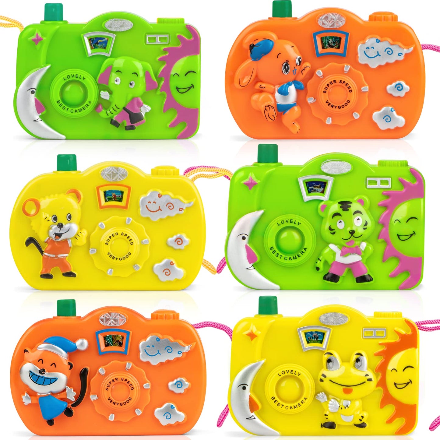 Divwa 18Pcs Kids Toy Camera Set – 3 Colors, 6 Animal Patterns for Pretend Play & Party Favors