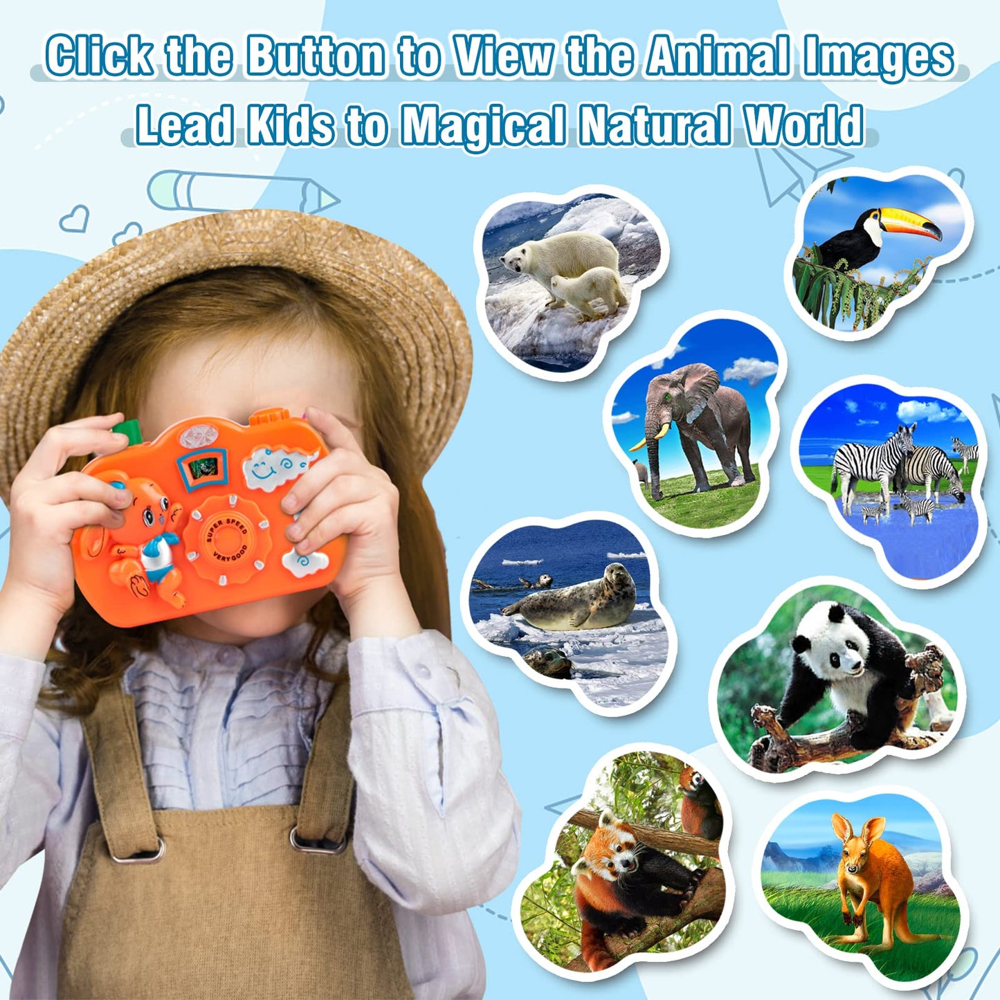 Divwa 18Pcs Kids Toy Camera Set – 3 Colors, 6 Animal Patterns for Pretend Play & Party Favors