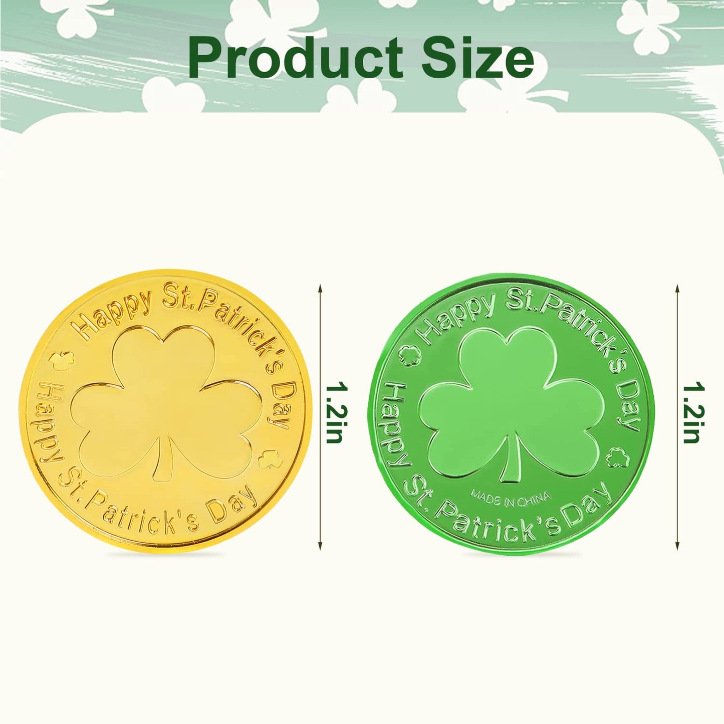 DIYASY St. Patrick's Shamrock Good Luck Coins – 144 Plastic 3-Leaf Clover Tokens in Green & Gold