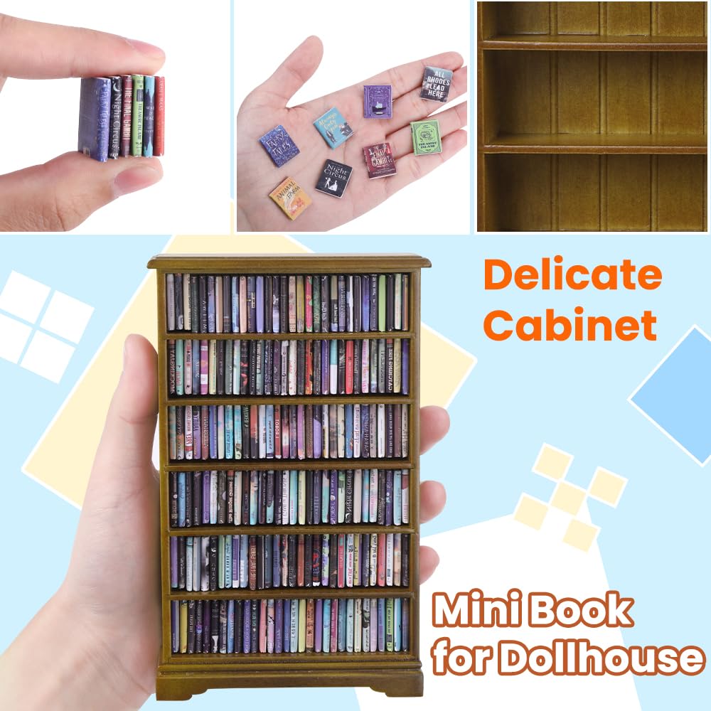 DIYDEC Mini Bookshelf with 180 Mini Books | Anxiety-Themed Dollhouse Decor Gift
