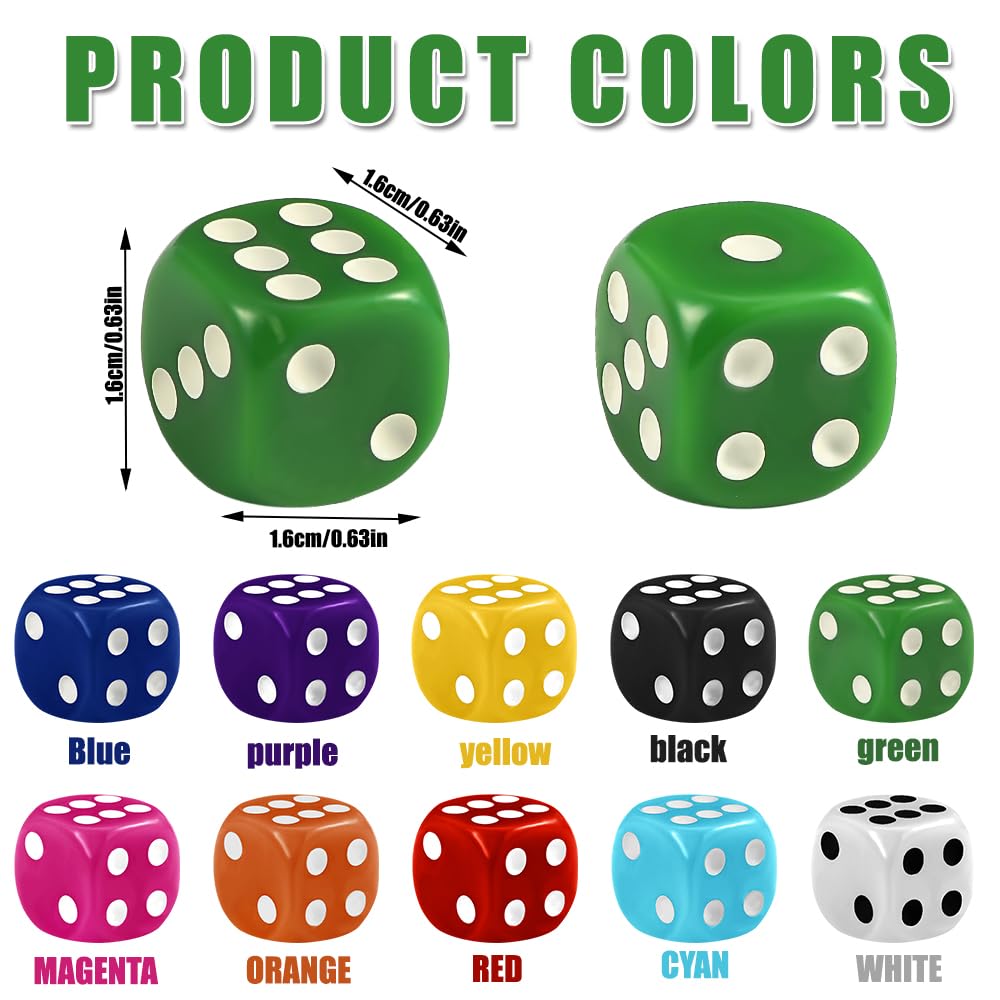 DIYDEC 100pcs 16mm Dice Set – 10 Colors Acrylic for Classroom & Board Games