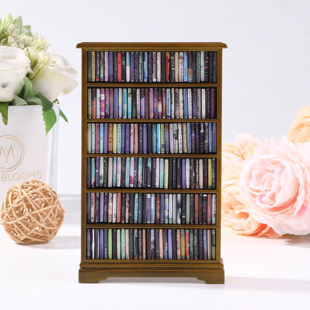 DIYDEC Mini Bookshelf with 180 Mini Books | Anxiety-Themed Dollhouse Decor Gift
