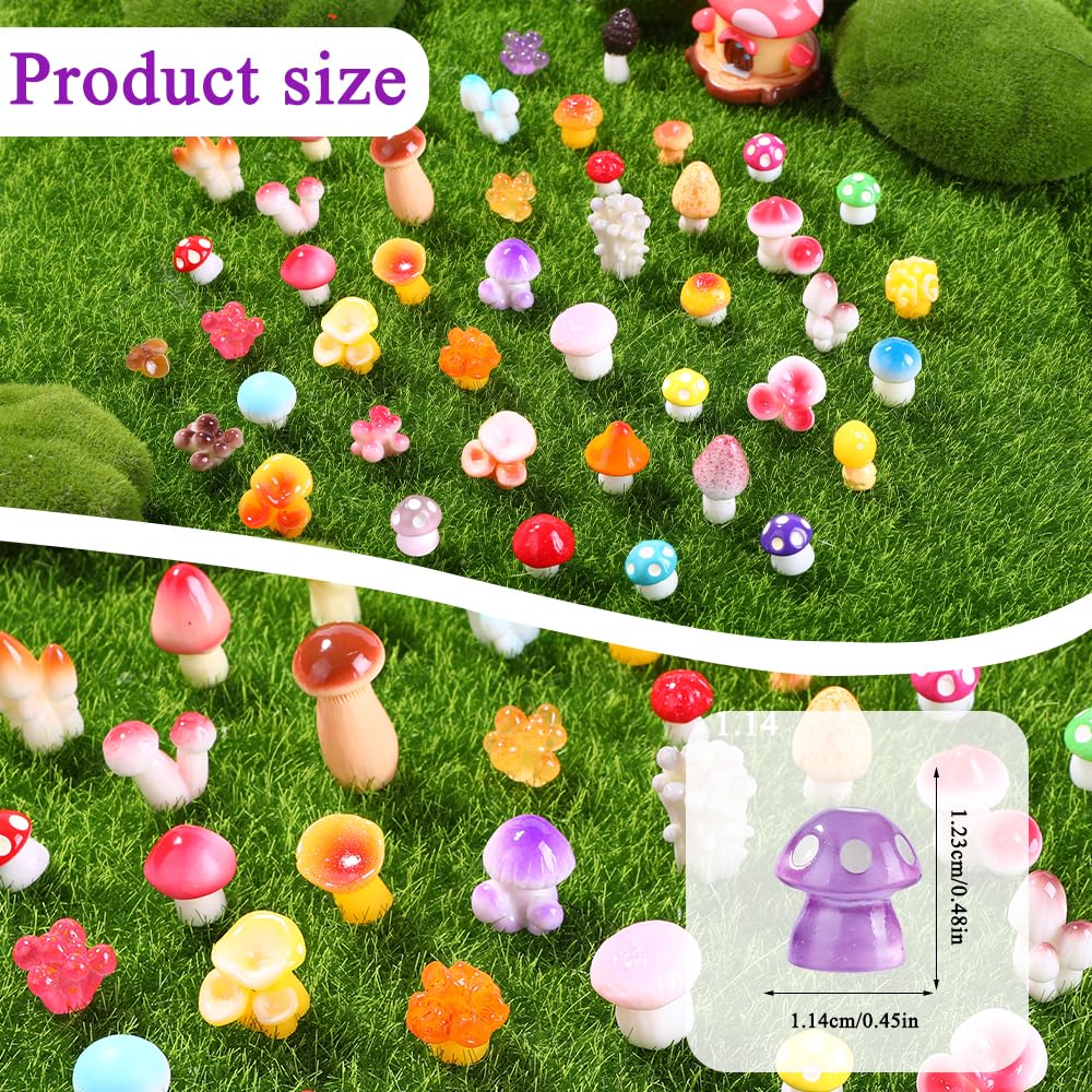 DIYDEC 80pcs Mini Resin Mushrooms Set – 80 Varied-Size Figures for Dollhouses, Fairy Gardens, and Aquariums