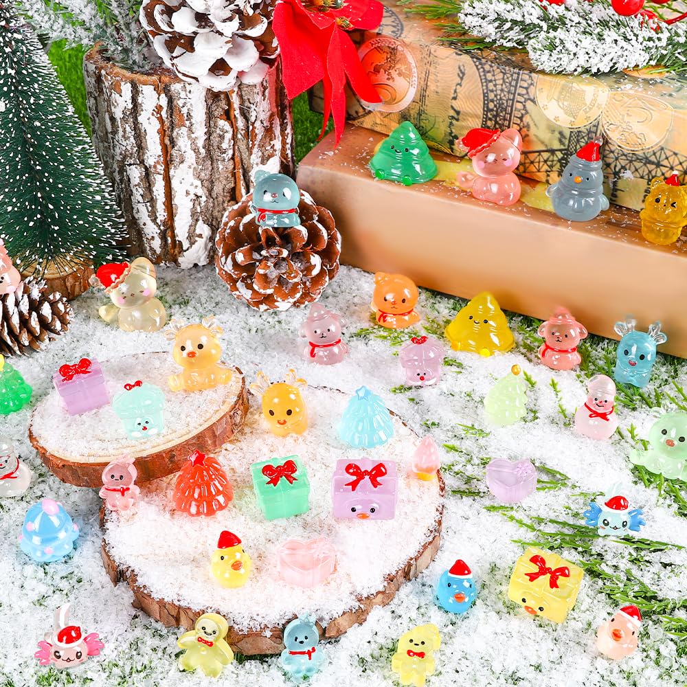 DIYDEC 40PCS Mini Christmas Luminous Figures – Glow in the Dark Resin Miniatures