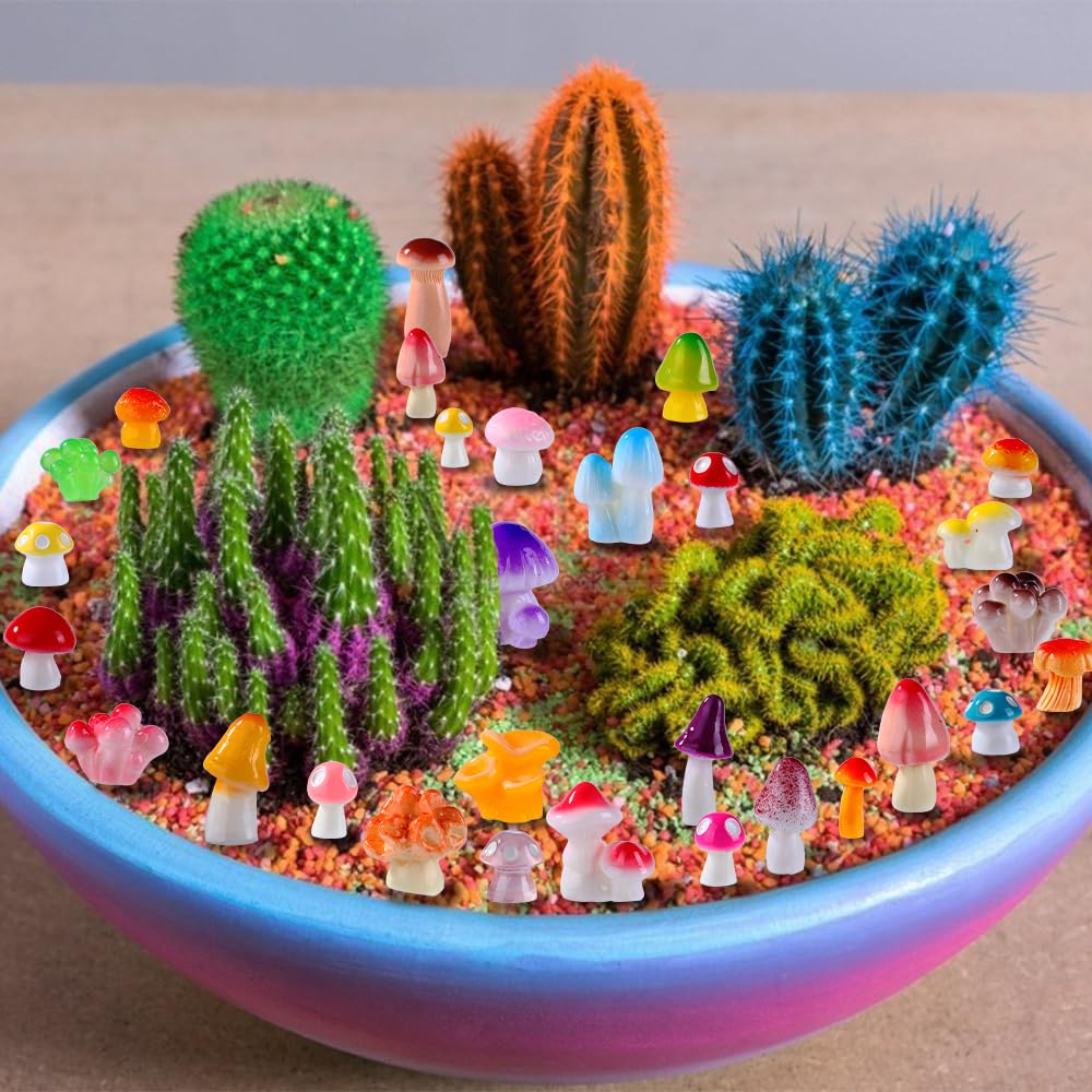 DIYDEC 80pcs Mini Resin Mushrooms Set – 80 Varied-Size Figures for Dollhouses, Fairy Gardens, and Aquariums