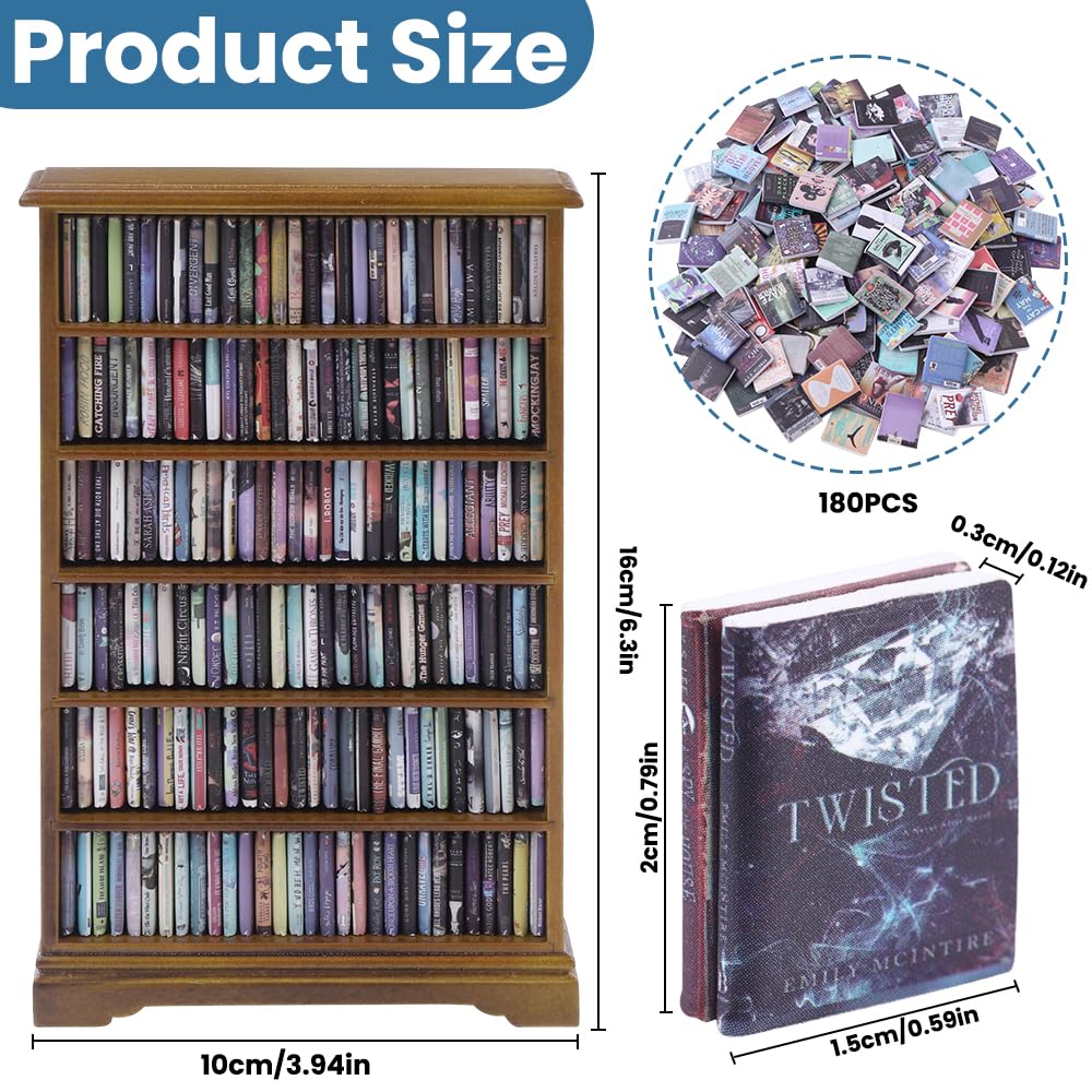 DIYDEC Mini Bookshelf with 180 Mini Books | Anxiety-Themed Dollhouse Decor Gift