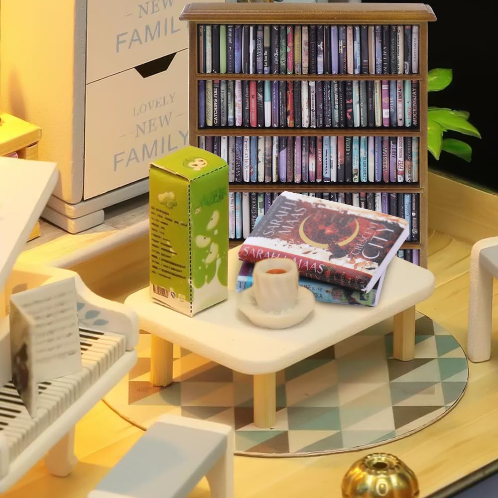 DIYDEC Mini Bookshelf with 180 Mini Books | Anxiety-Themed Dollhouse Decor Gift