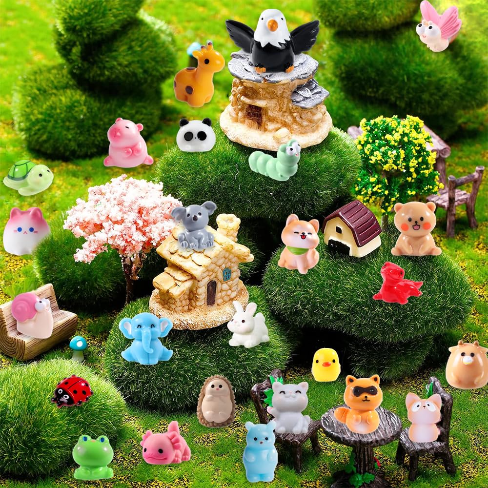 DIYDEC 50pcs Mini Resin Animal Figures – 50 Styles for Dollhouses, Gardens & Craft Projects