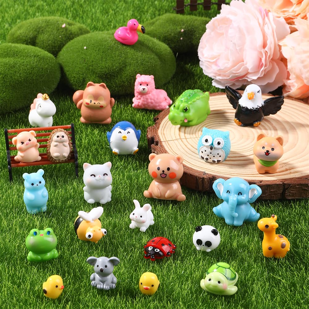 DIYDEC 50pcs Mini Resin Animal Figures – 50 Styles for Dollhouses, Gardens & Craft Projects