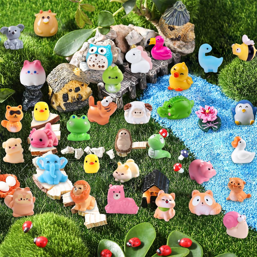 DIYDEC 50pcs Mini Resin Animal Figures – 50 Styles for Dollhouses, Gardens & Craft Projects