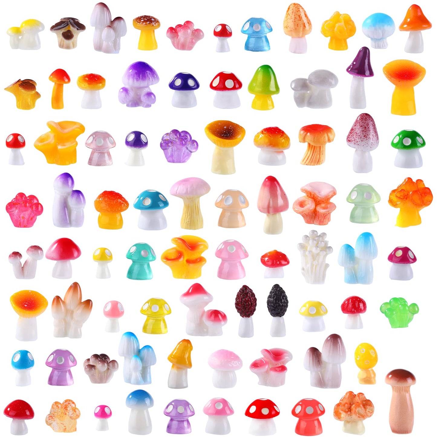DIYDEC 80pcs Mini Resin Mushrooms Set – 80 Varied-Size Figures for Dollhouses, Fairy Gardens, and Aquariums