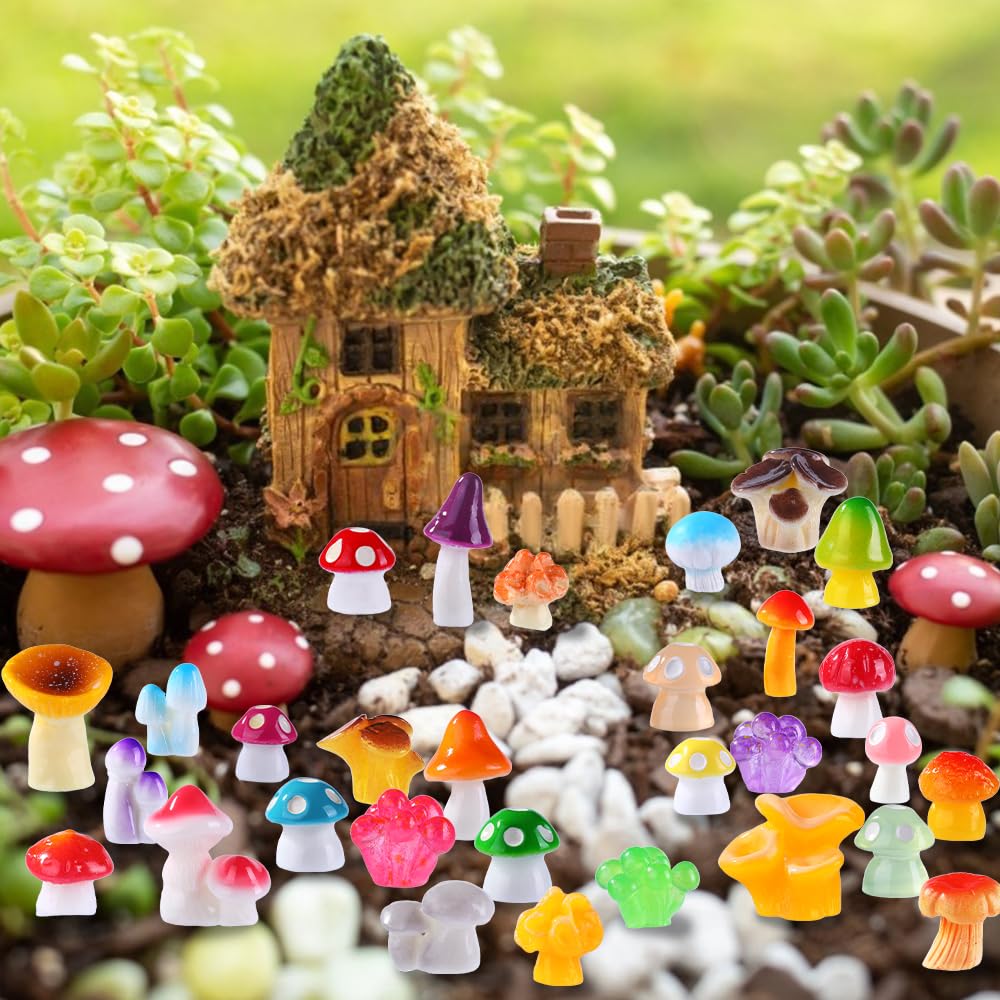 DIYDEC 80pcs Mini Resin Mushrooms Set – 80 Varied-Size Figures for Dollhouses, Fairy Gardens, and Aquariums